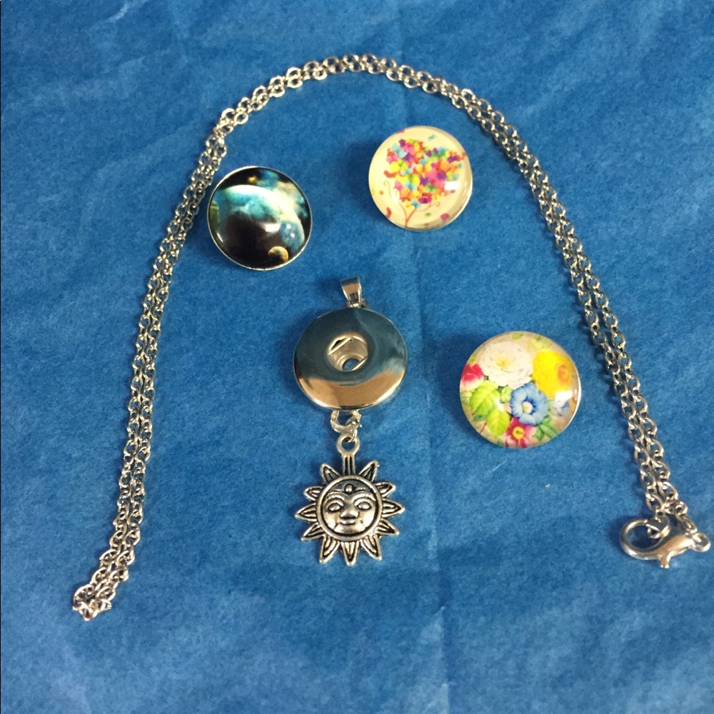 18mm Silver sun Snap Button Necklace